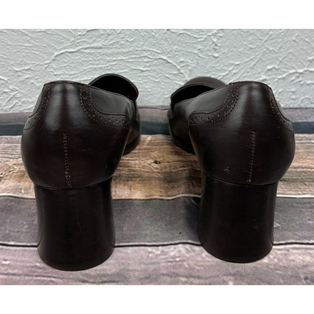 Etienne Aigner E Greeley Womens Loafer Pumps Size 8M Brown Leather Block Heels - Picture 2 of 8
